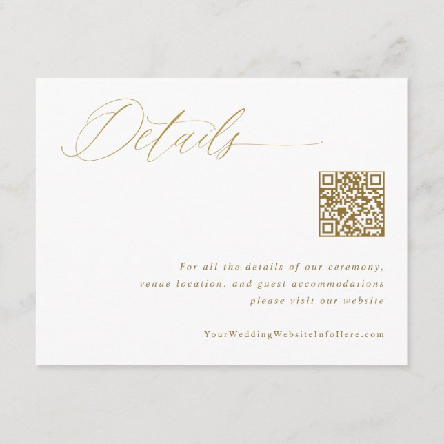 Elegant Gold Wedding Details QR Code Enclosure Card (Front)
