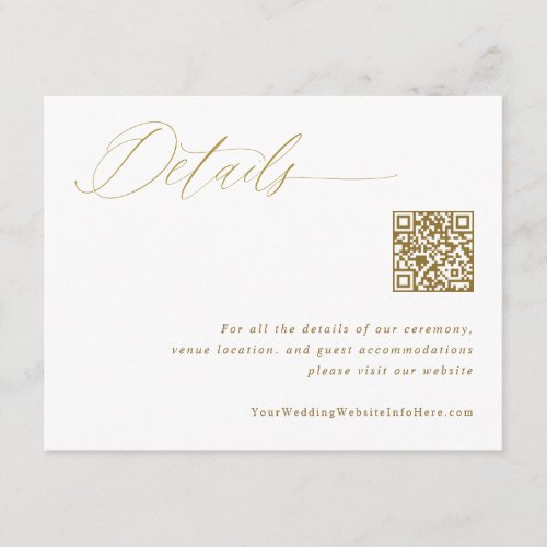 Elegant Gold Wedding Details QR Code Enclosure Card