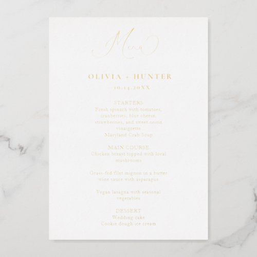 Elegant Gold Wedding Dinner Menu Cards