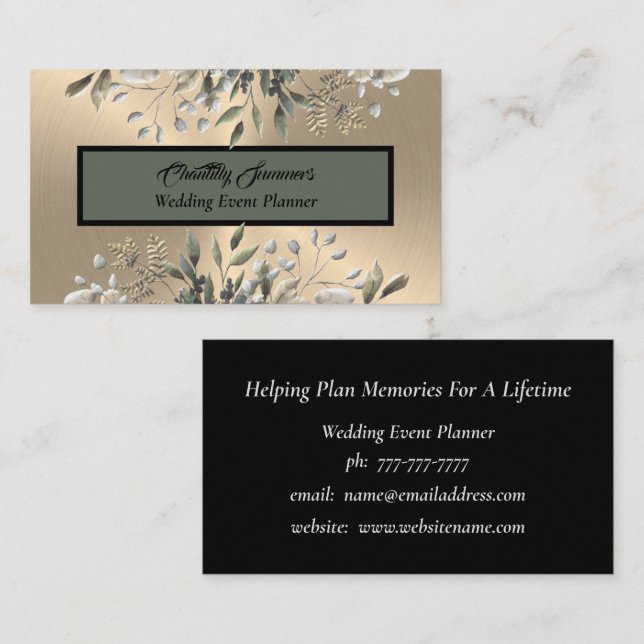 Elegant Gold Wedding Event Planner Business Card (Front/Back)