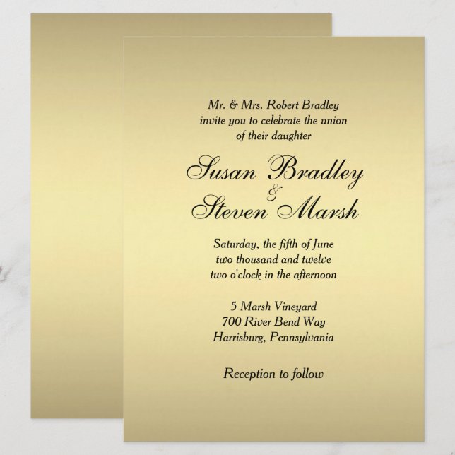 Elegant Gold Wedding Invitation (Front/Back)