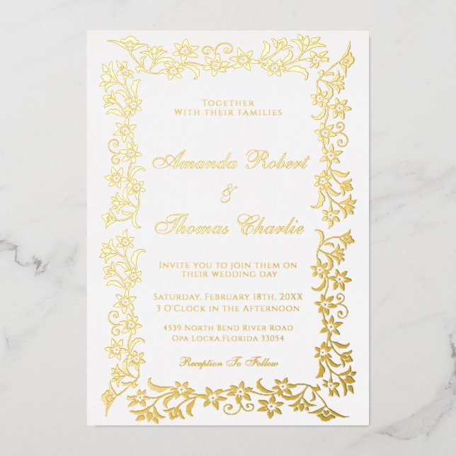 Elegant Gold Wedding Invitation  Foil Invitation (Front)