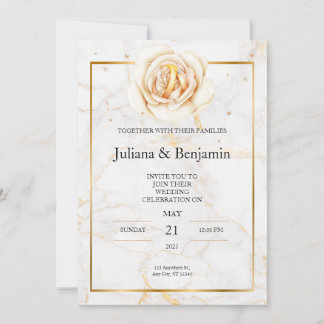 Elegant Gold Wedding Invitation with Floral Accent