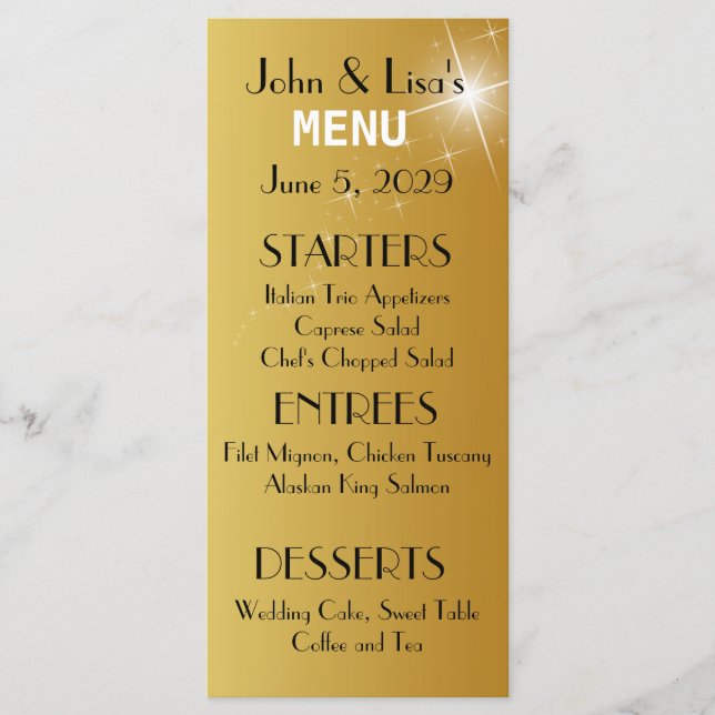 Elegant Gold Wedding Menu Card Custom Rack Card (Front)