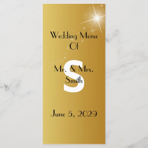 Elegant Gold Wedding Menu Card Custom Rack Card | Zazzle
