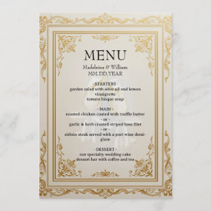 Elegant Gold Wedding Menu Card Luxury Reception