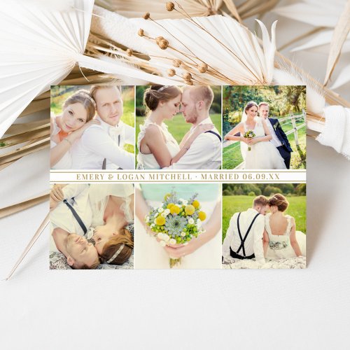 Elegant Gold Wedding Monogram Photo Collage Thank You Card