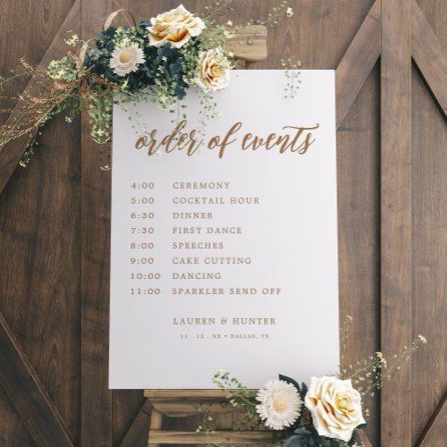 Elegant Gold Wedding Order of Events Sign
