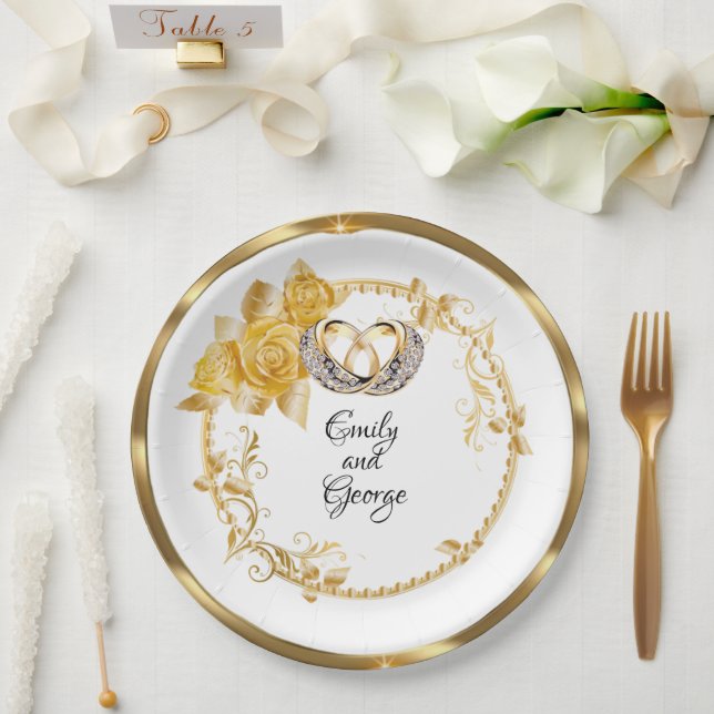 Elegant Gold Wedding Personalised  Paper Plates (Wedding)