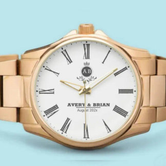 Elegant Gold Wedding Personalized with Names & Dat Watch