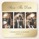 Elegant Gold Wedding Photo Save The Date Coasters at Zazzle