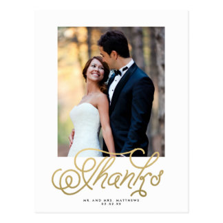 Elegant Gold Wedding Photo Thank You Postcard