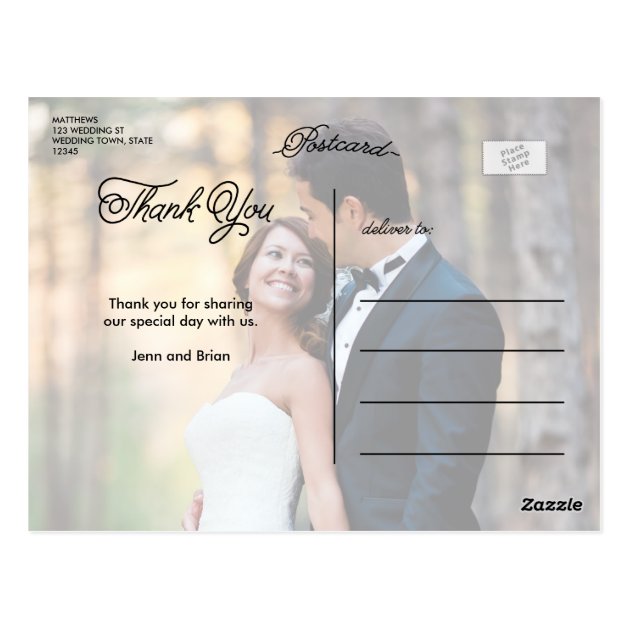 Elegant Gold Wedding Photo Thank You Postcard