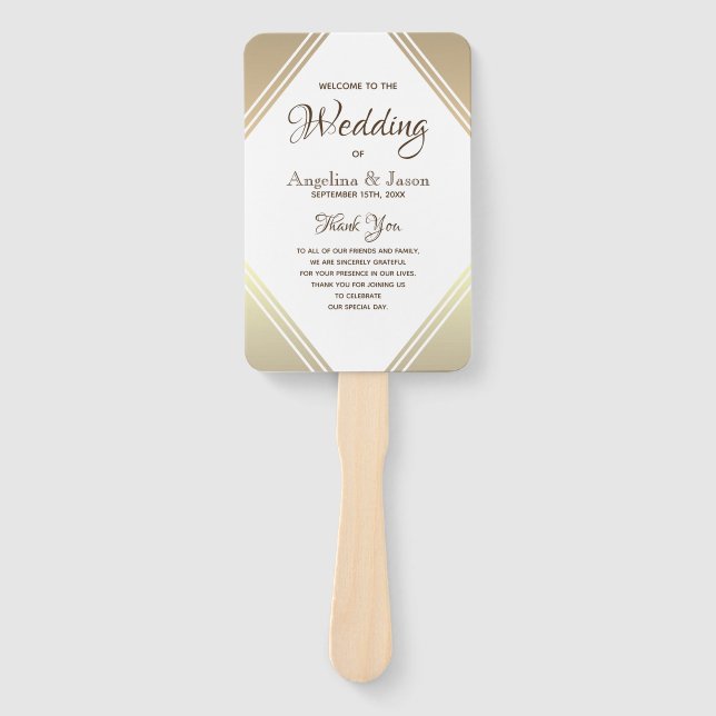 Elegant Gold Wedding Program Hand Fan (Front)