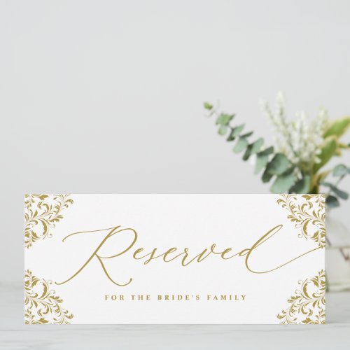 Elegant Gold Wedding Reserved Chair or Row Sign