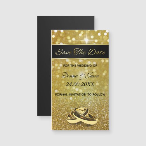 Elegant Gold Wedding Rings Glitter Save the Date