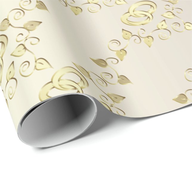 Elegant Gold Wedding Rings On White Satin Wrapping Paper (Roll Corner)