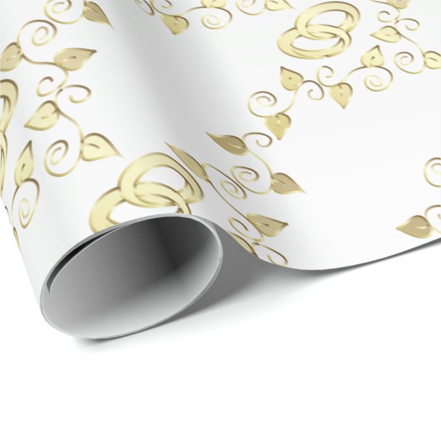 Elegant Gold Wedding Rings On White Satin Wrapping Paper (Roll Corner)