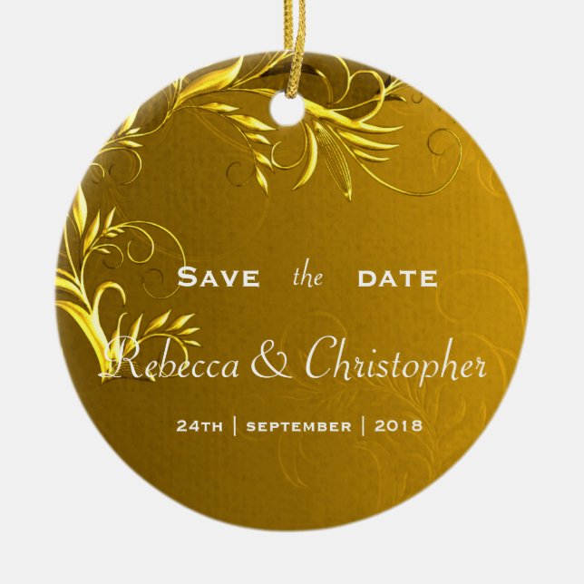 Elegant Gold Wedding Save the Date Ceramic Ornament (Front)