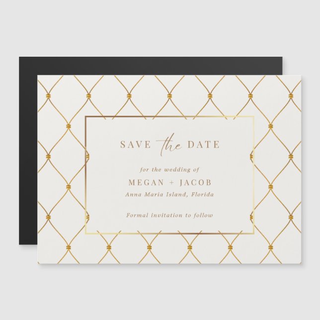 Elegant Gold Wedding Save the Date Magnetic Invitation (Front/Back)