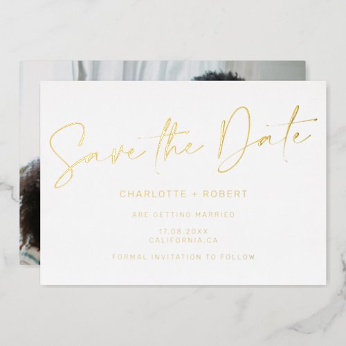 Elegant gold wedding save the date photo foil invitation