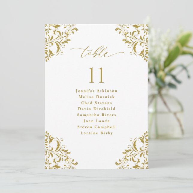Elegant Gold Wedding Seating Chart Sign Card (Standing Front)