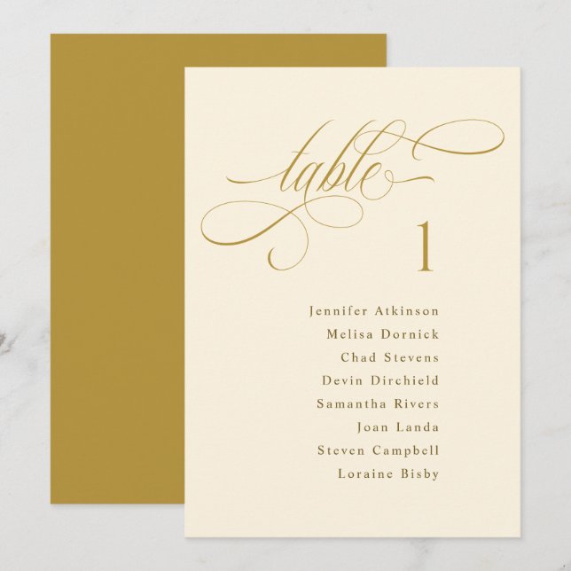 Elegant Gold Wedding Seating Chart Sign Cards (Front/Back)