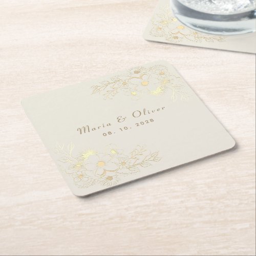 Elegant Gold Wedding Square Paper Coaster