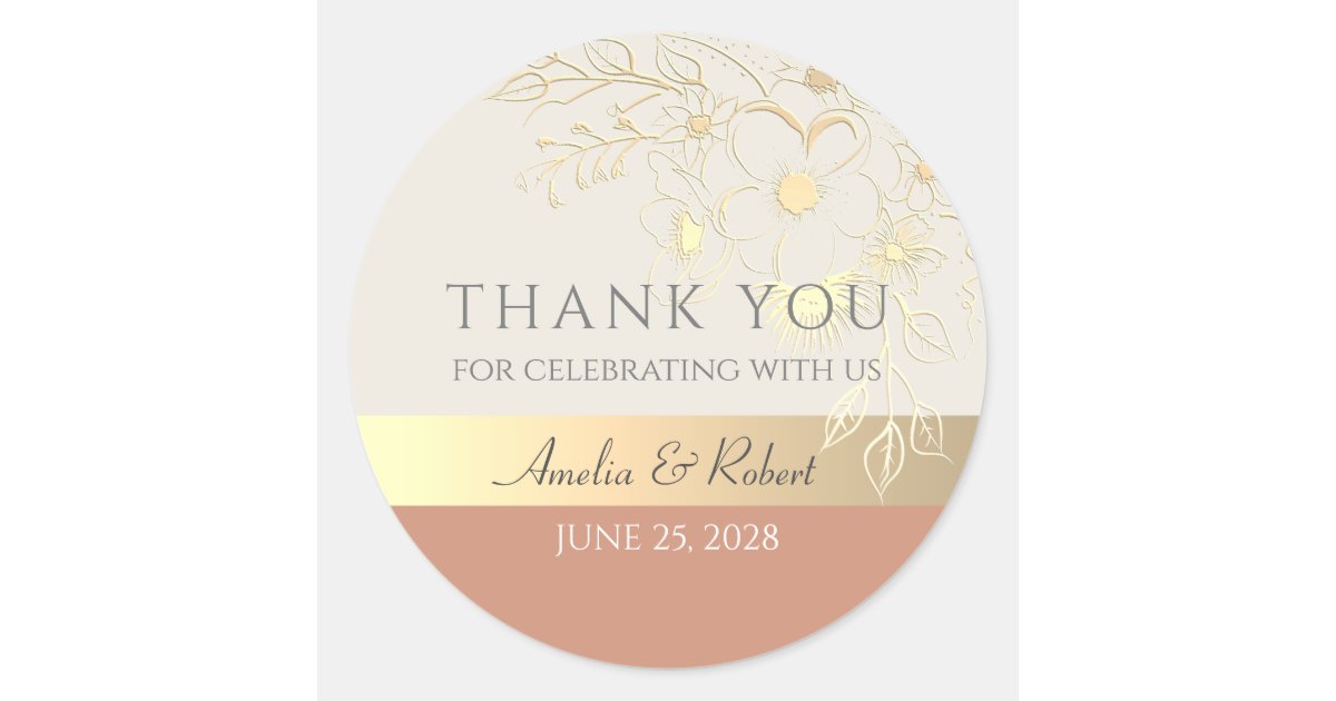 Elegant Gold Wedding Thank You Classic Round Sticker | Zazzle