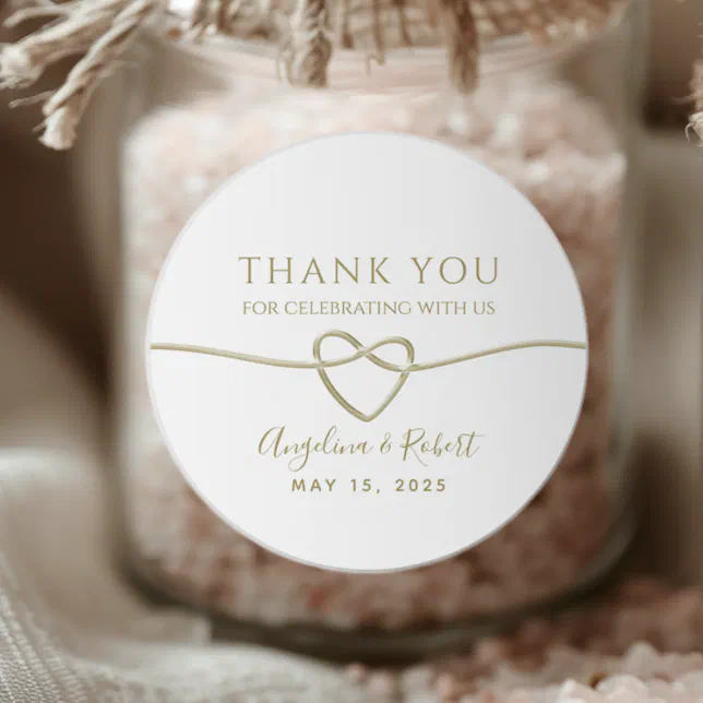 Elegant Gold Wedding Thank You Favor Classic Round Sticker | Zazzle