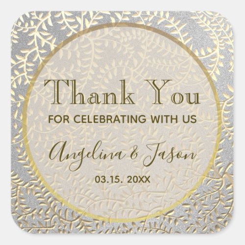 Elegant Gold Wedding Thank You Favor Square Sticker