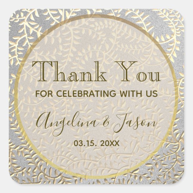 Elegant Gold Wedding Thank You Favor Square Sticker (Front)