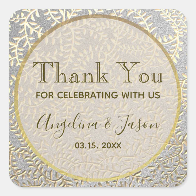 Elegant Gold Wedding Thank You Favor Square Sticker | Zazzle