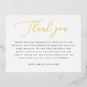 Elegant Gold Wedding Thank You Minimalist Script Foil Holiday Postcard