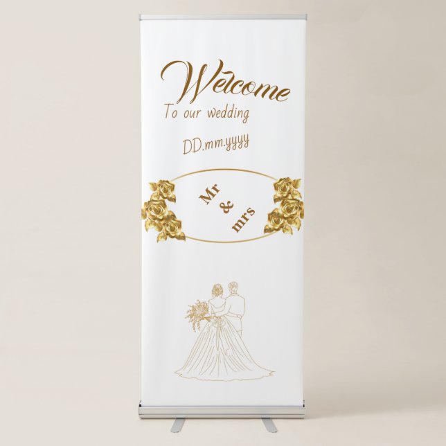 Elegant Gold Wedding Welcome Banner – Custom “Mr & (Front)