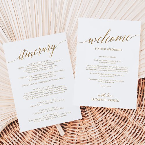 Elegant Gold Wedding Welcome Letter  Itinerary