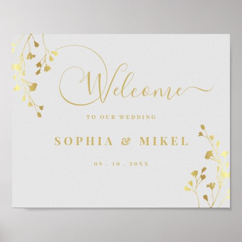 Elegant Gold Welcome  Floral Wedding Welcome Sign