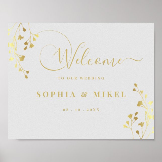 Elegant Gold Welcome & Floral Wedding Welcome Sign (Front)