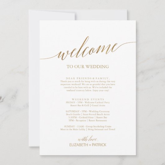 Elegant Gold Welcome Letter Itinerary & Map (Front)