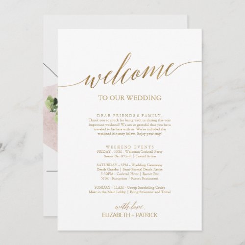 Elegant Gold Welcome Letter Itinerary  Map