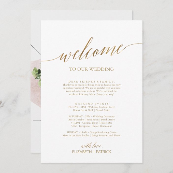 Elegant Gold Welcome Letter Itinerary & Map | Zazzle.com