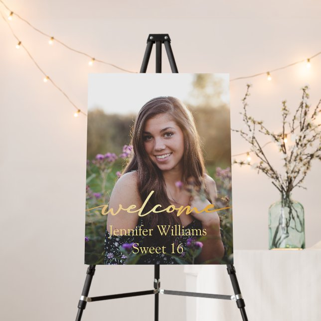 elegant gold welcome sweet 16 photo foam board (In Situ (Stand))