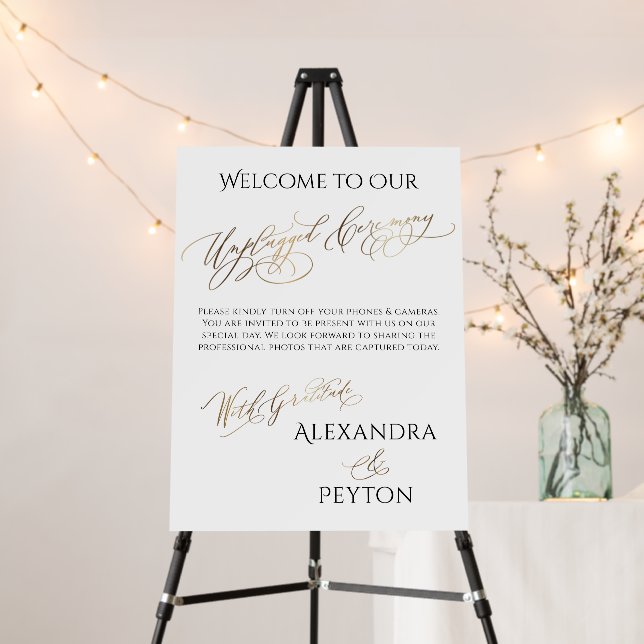 Elegant Gold Welcome to Our Unplugged Ceremony Foam Board (In Situ (Stand))