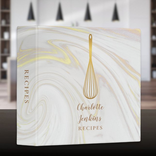Elegant Gold Whisk Marble Swirls Recipe 3 Ring Binder (Elegant Gold Whisk Marble Swirls Recipe 3 Ring Binder)