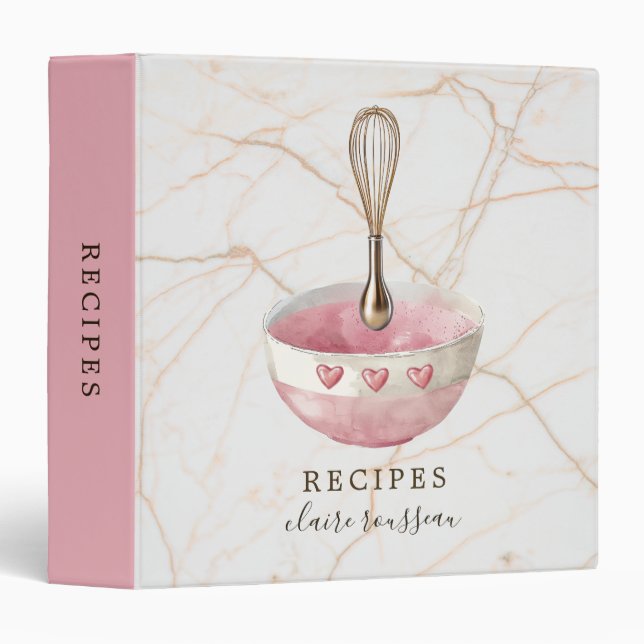 Elegant Gold Whisk Personalized Recipe 3 Ring Binder (Front/Spine)