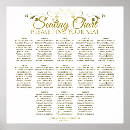 Elegant Gold White 13 Table Wedding Seating Chart