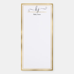 Elegant Gold White 2 Monogram Script Name Magnetic Magnetic Notepad