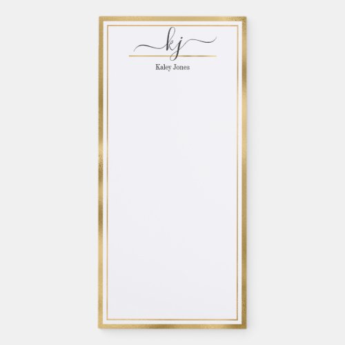 Elegant Gold White 2 Monogram Script Name Magnetic Notepad