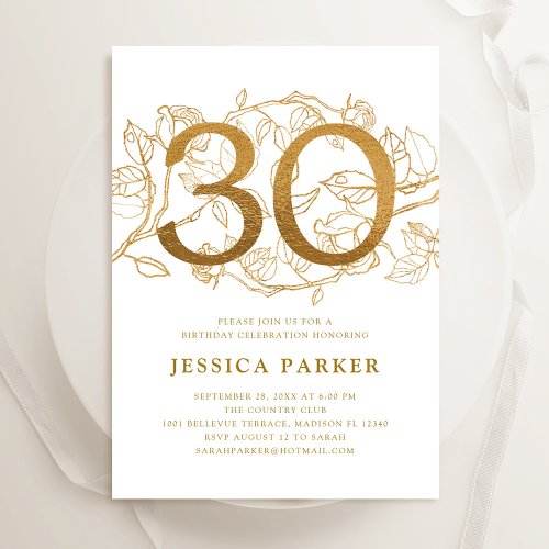 Elegant Gold White 30th Birthday Invitation