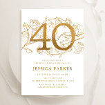 Elegant Gold White 40th Birthday Invitation<br><div class="desc">Elegant gold white 40th birthday party invitation. Customizable modern feminine design featuring roses botanical accents and faux glitter gold. Simple floral invite card perfect for a stylish female bday celebration. Personalize with your own details. Printed Zazzle invitations or instant download digital printable template.</div>